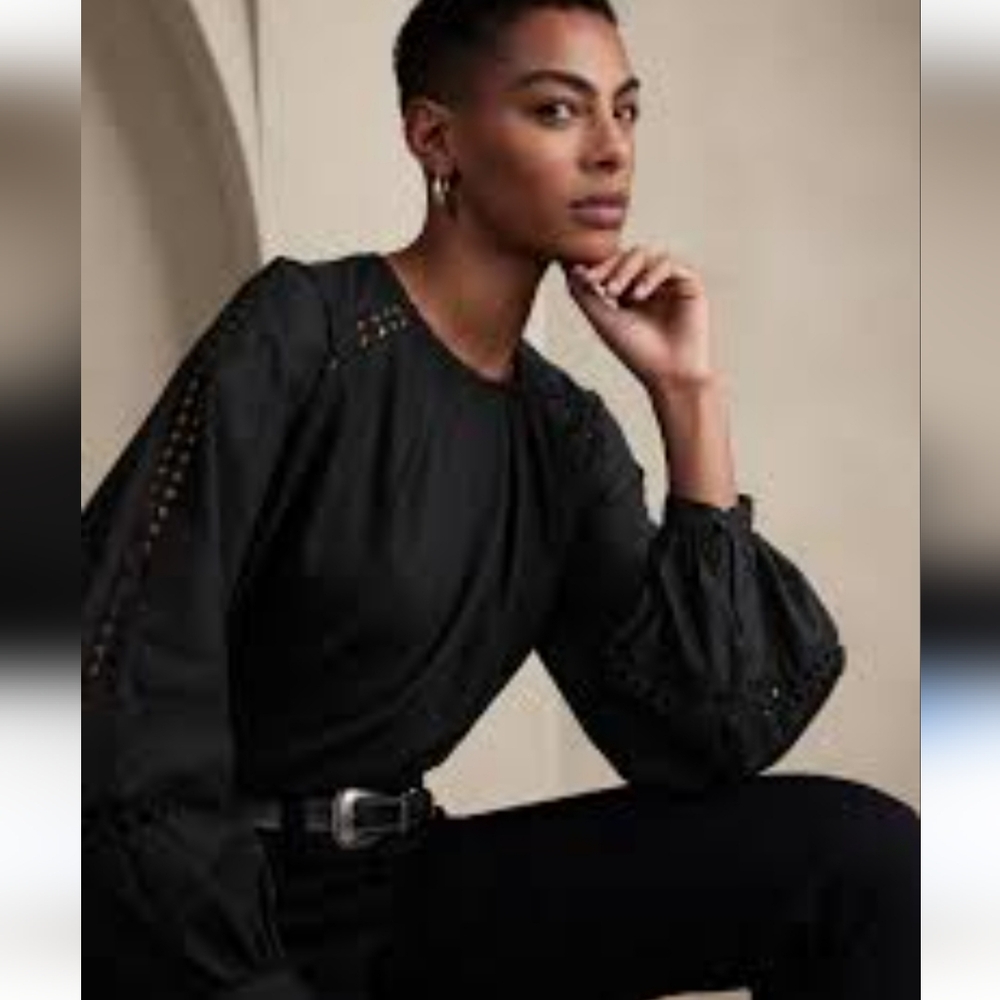Banana Republic Volume-Sleeve Top Black Size XS